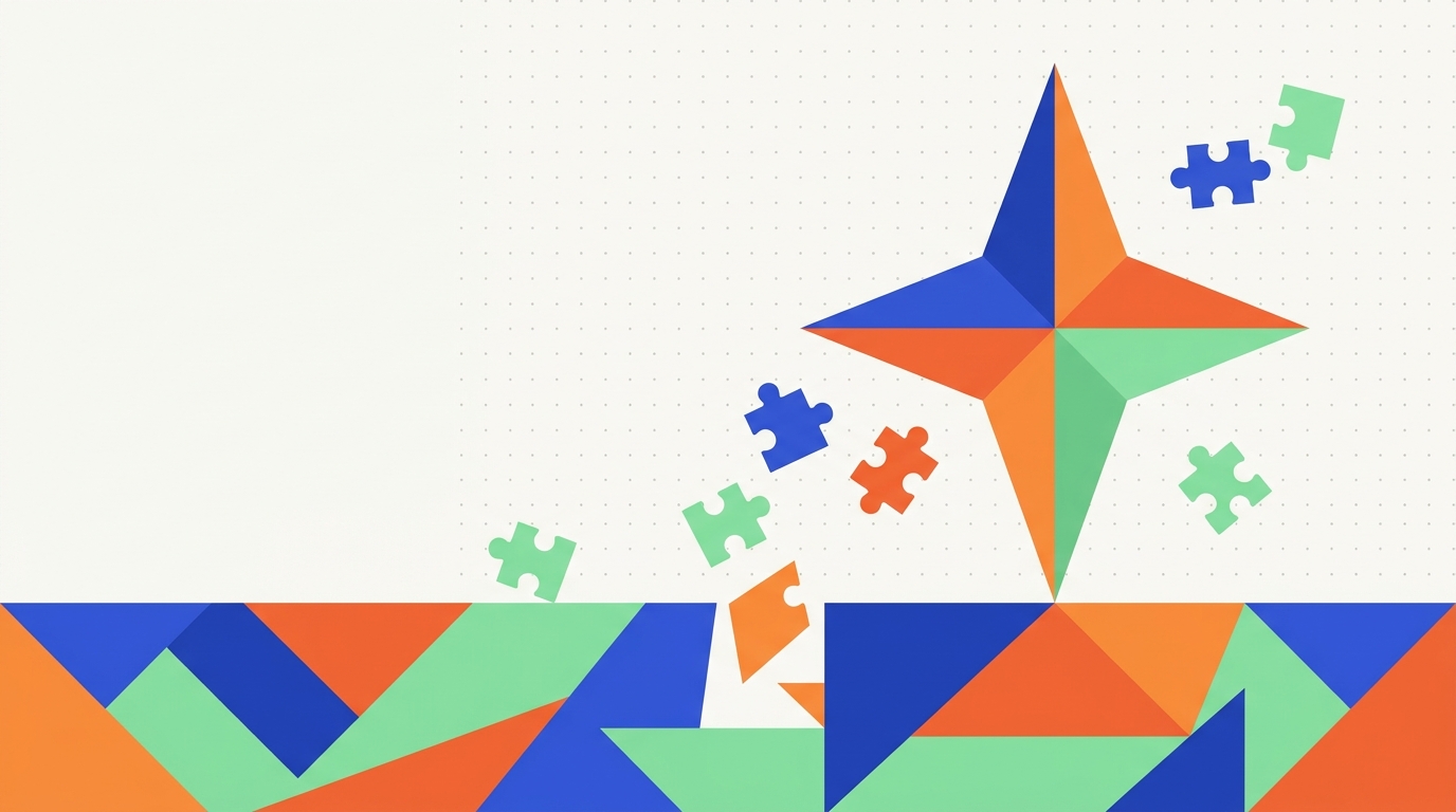 Tangram pieces assembling into a radiant star